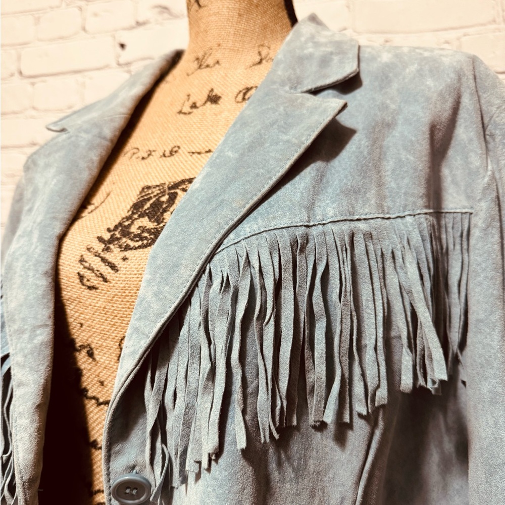 Denim & Co 100% Leather Western Fringe Suede Jacket - Picture 2 of 12